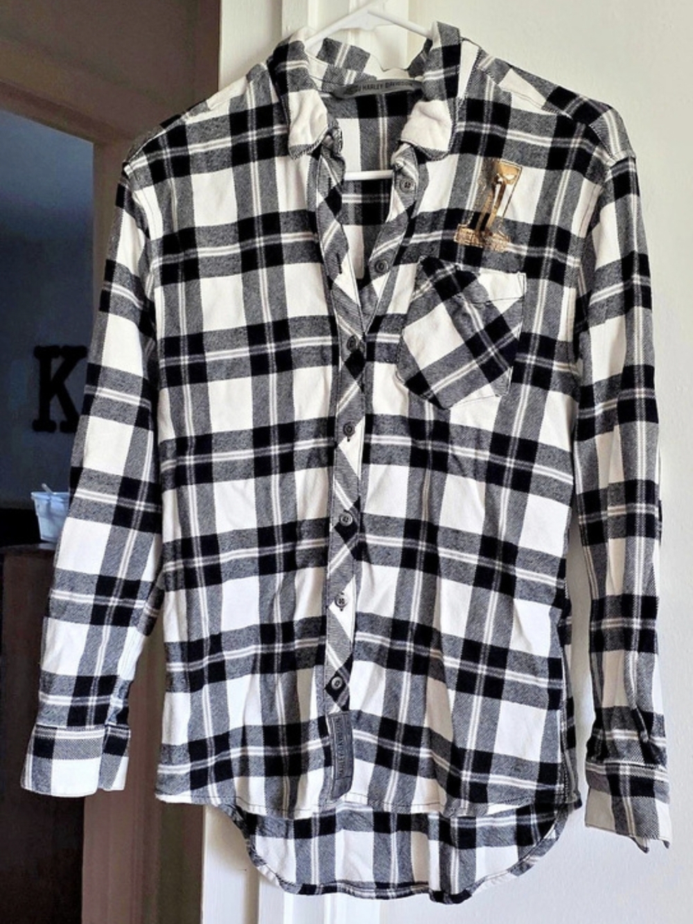 Harley-Davidson Plaid Button-Down Shirt Black & White Medium